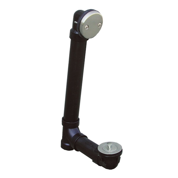 Chrome Plated Two-Hole Lift and Turn Bath Waste Kit, Tubular Full Kit, Black Plastic